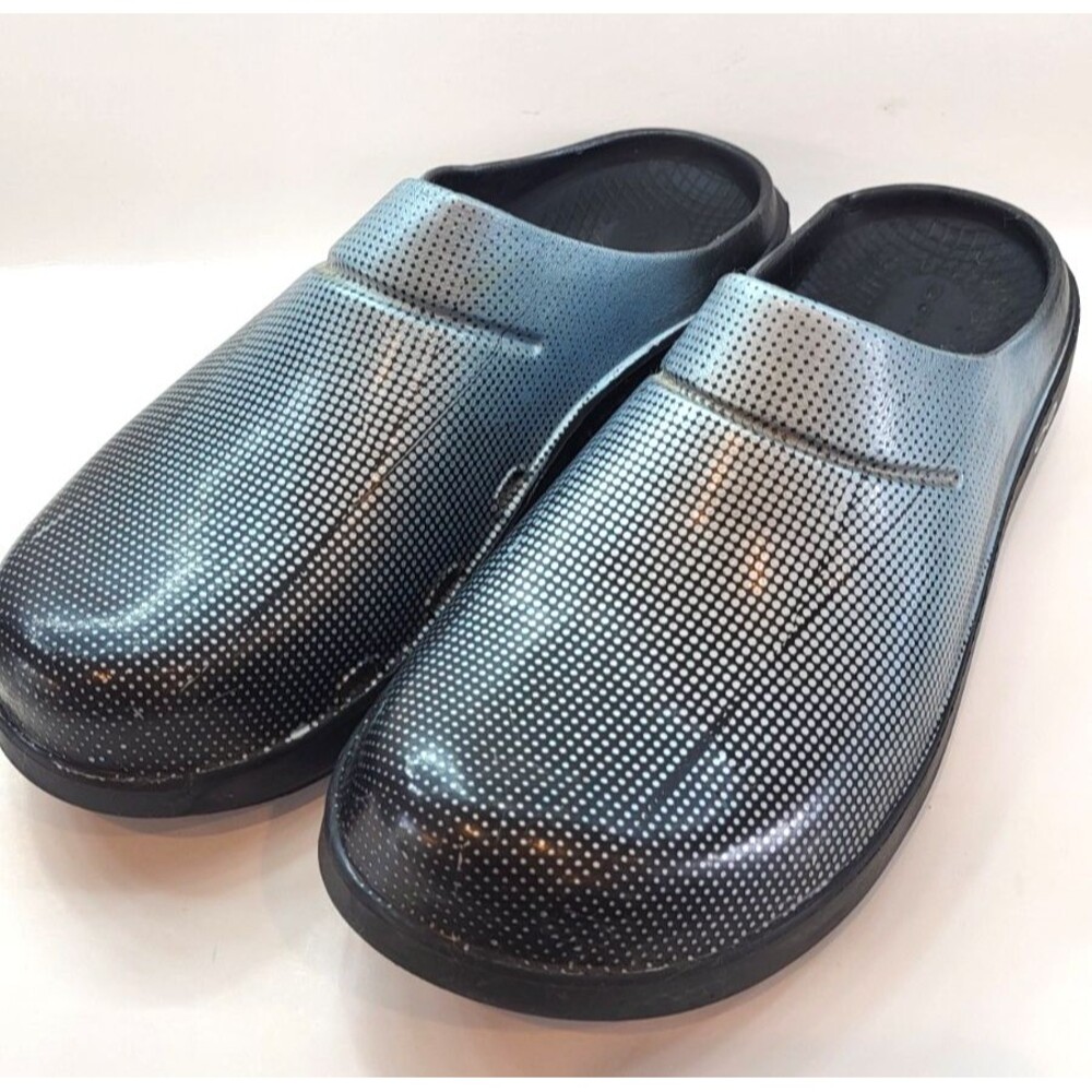 OOFOS OOcloog Recovery Clogs Men 9 Women 11 Black Gray Silver Gradient Dot